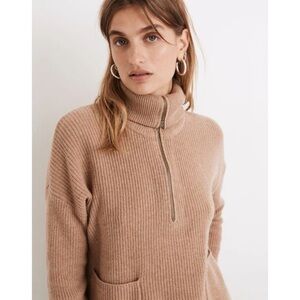 Madewell Merino Wool Glenbrook Half-Zip Pullover Sweater - Heather Saddle